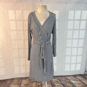 Banana republic navy white long sleeve true wrap elephant print dress